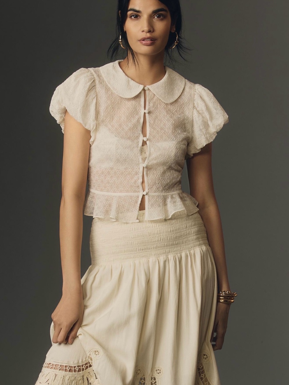 By Anthropologie Button Lace Blouse